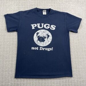 Vintage Pugs Not Drugs Size Small Funny Y2K Animal Dog DARE Tshirt